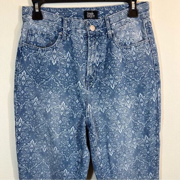 ✨ Simple Society Bandana Pattern Jeans High Rise Mom Style Straight Leg 5/27 - Picture 2 of 10